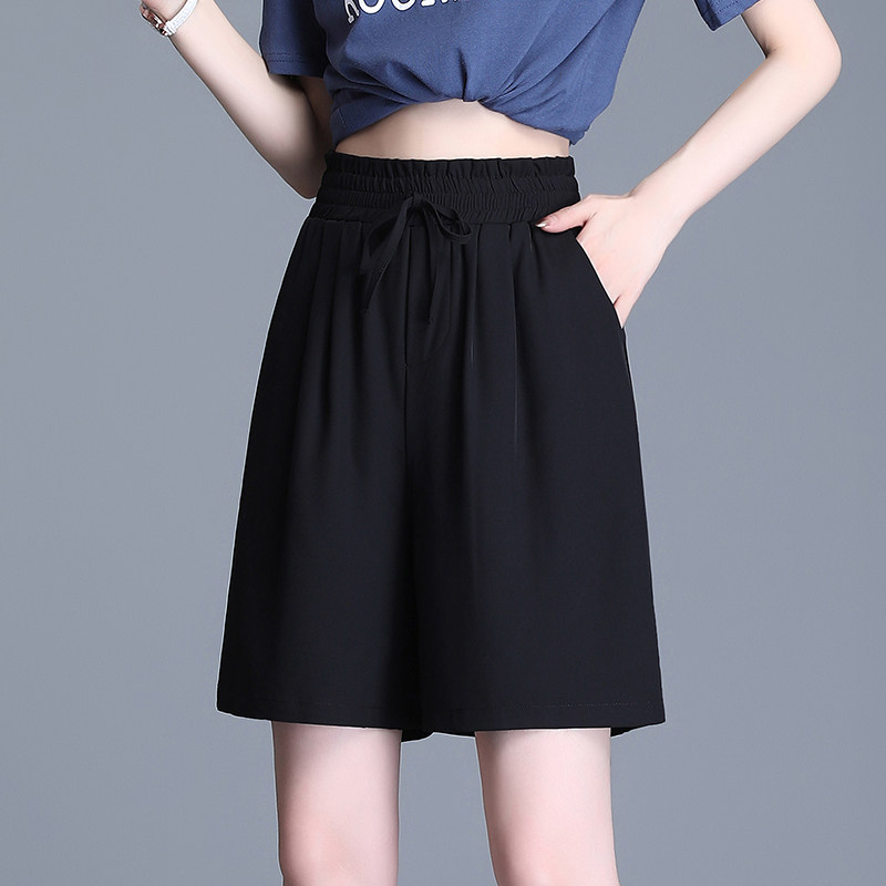 Large size shorts women's summer thin pants elastic waist fat mm women's pants 200 pounds of ice silk belly wide leg five-point pants 5