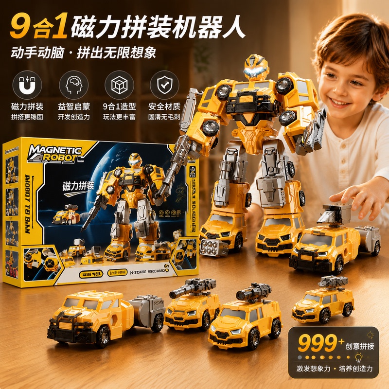 Magnetic Suction and Magnetic Fusion Mecha Transforming Robot Car Boy Children's Toy King Kong Birthday and Children's Day Gift