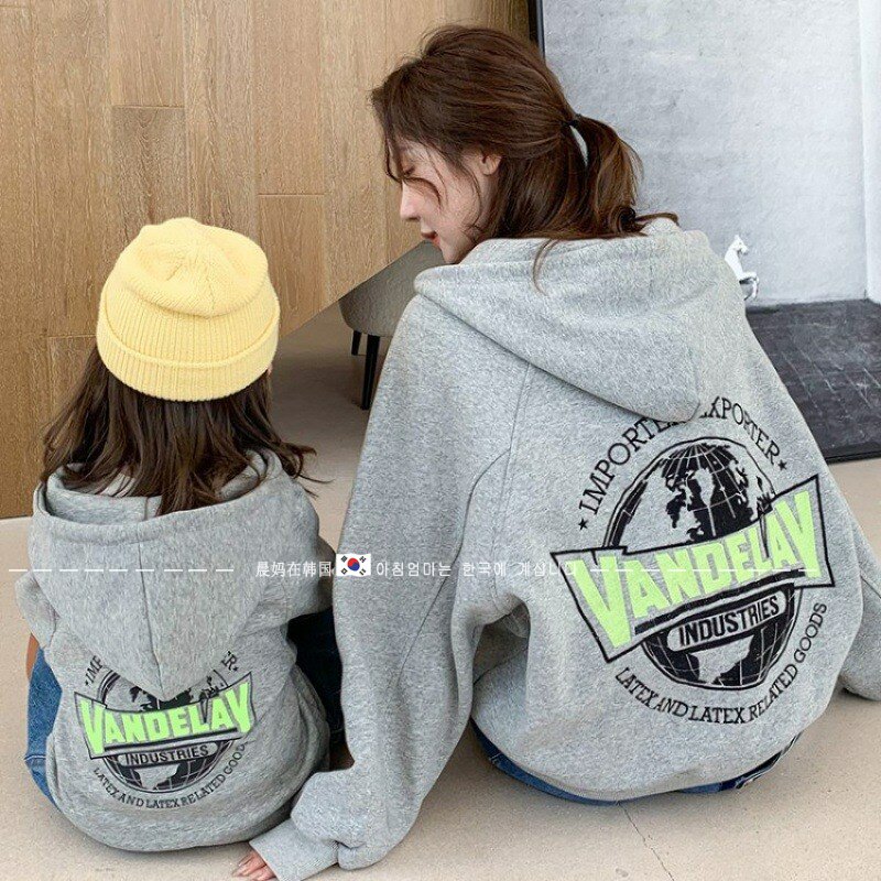 South Korean Fried Street pro spring clothing Mother and daughter Mother-daughter Dress High-end Foreign Pie Long Sleeve Han Version Hymn Hooded Sweatshirt Jacket