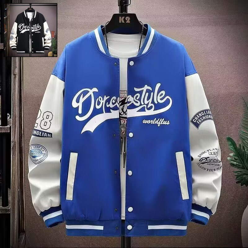 Autumn and winter men's baseball uniforms plus velvet thickened jackets students Hong Kong fashion brand teenagers handsome versatile jackets
