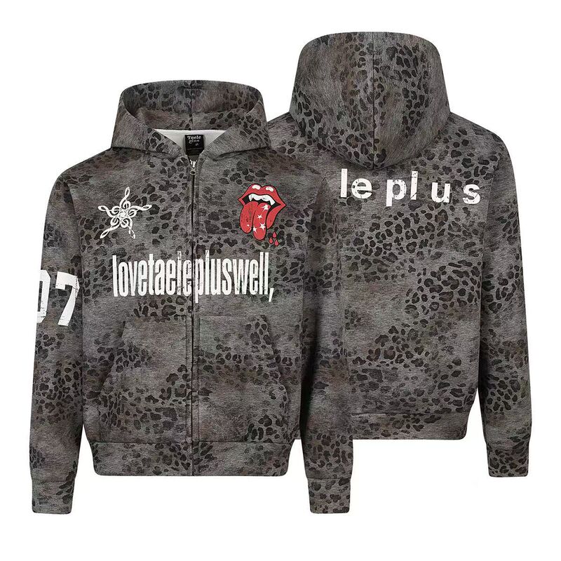American Fashion Leopard Print Letter Print Camouflage Zipper Sweatshirt Autumn 2026 New Hooded Jacket Unisex Cardigan American Fashion Leopard Print Letter Print Camouflage Zipper Sweatshirt Autumn 2026 New Hooded Jacket Unisex Cardigan