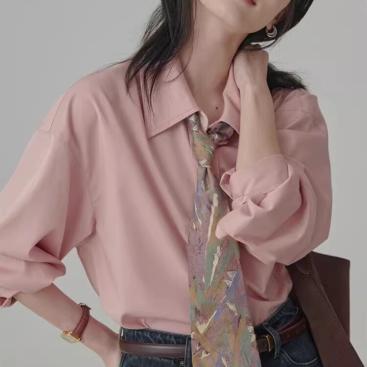 Autumn New Style High-End Gentle Mist Pink Shirt for Women, French Chic Intellectual Style Long-Sleeved Loose Shirt Autumn New Style High-End Gentle Mist Pink Shirt for Women, French Chic Intellectual Style Long-Sleeved Loose Shirt
