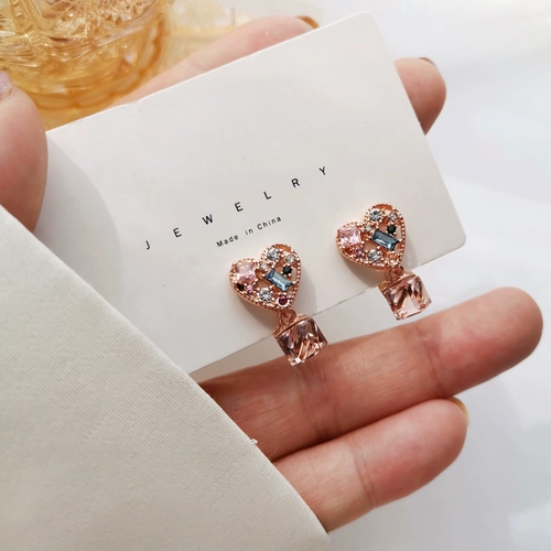 Розовые брендовые милые маленькие серьги, серебро 925 пробы, простой и элегантный дизайн