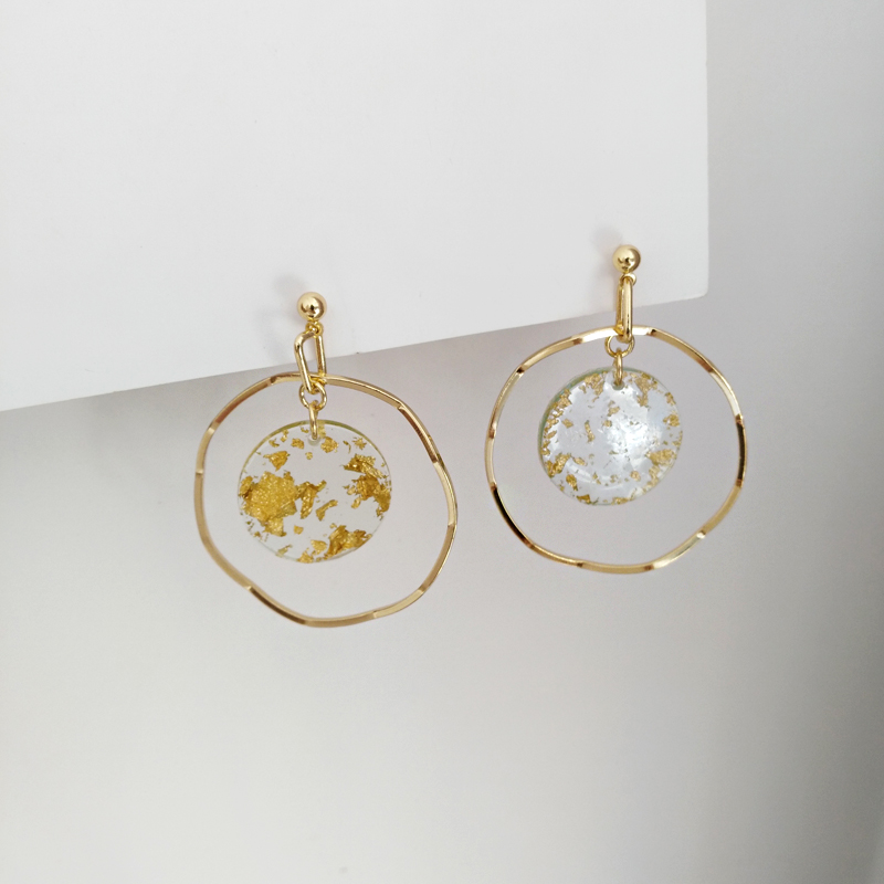 S925 silver Japan and South Korea beautiful transparent gold foil paper earrings Simple geometric temperament exaggerated earrings earrings ear clip 66