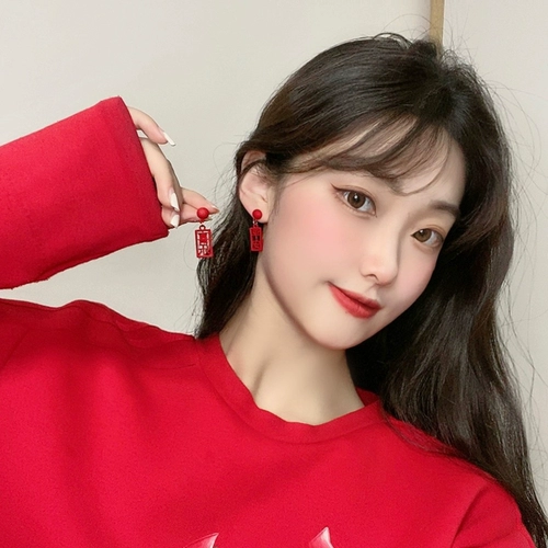 Серебряная игла, красные праздничнные серьги, серебро 925 пробы, китайский стиль