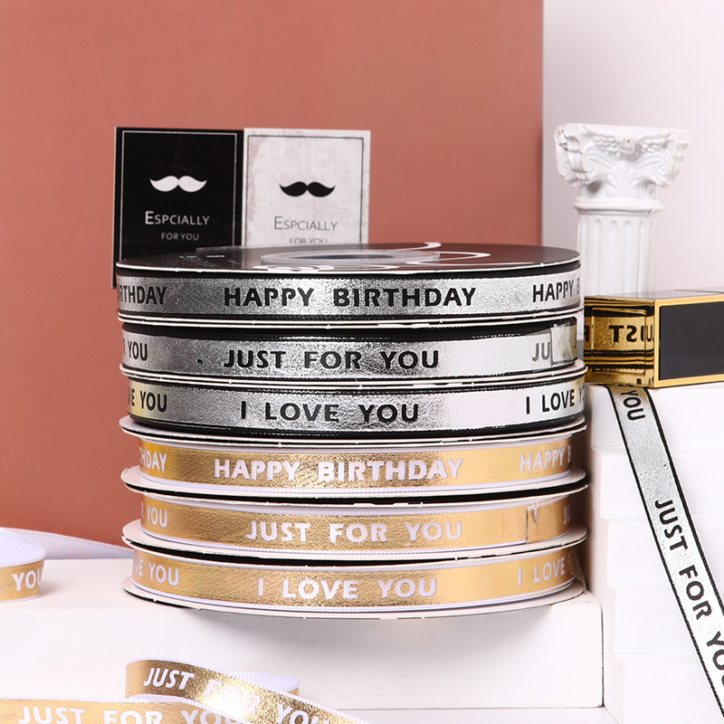 English small gold band silk with flowers packaging satin with bouquet diy material satin with gift baking cake decoration band