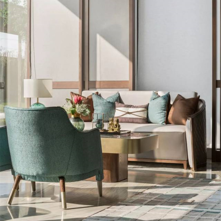 Modern Brief Sample House Display Center Talks Double Sofa Hotel VIP Room guests reception Chinese-style cassette table and chairs spot