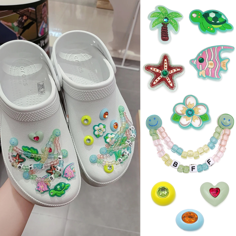 Tian Jianci's Same Style Crocs Shoe Accessories, Suitable for Crocs Shoe Buckles, Decorative Mint Bead Chain