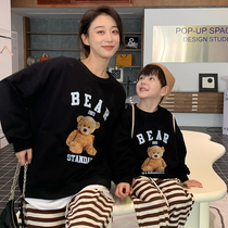 Parent-child wear sweatshirt mother-child wear autumn new style 2023 trendy brand mother-daughter wear bear cartoon childrens pullover top