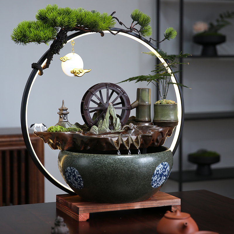 Money-Attracting Water Feature, Circulating Water, Office Opening Gift, Living Room Water Wheel, Tea Table Decoration, Entrance Table, Feng Shui Wheel