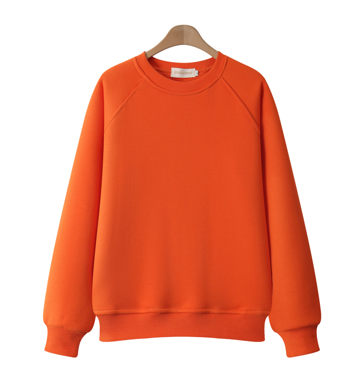 New Spring and Autumn 206 Round-Neck Sweatshirt for Women, Fleece-Lined, Hooded or Without Hood, Loose Fit, Thin Orange Base Layer Top for Autumn and Winter