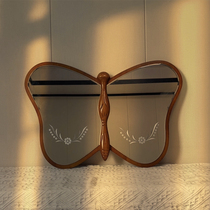 Medieval style butterfly mirror solid wood vanity mirror cosmetic mirror wall decoration mirror wall decoration French retro mirror ornaments