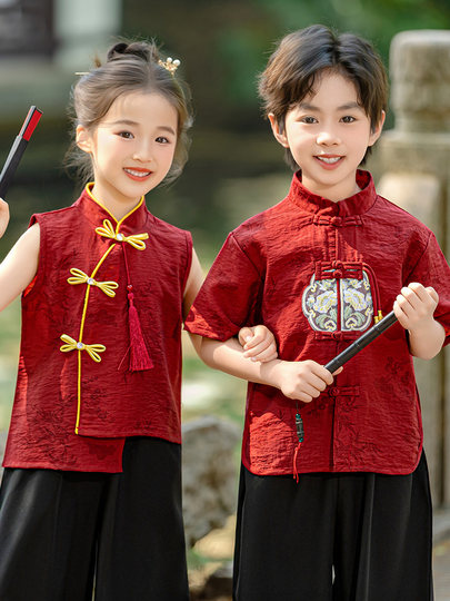 Children's Performance Clothing for Boys and Girls, Han Dynasty Cheongsam, Chinoiserie Children's Day Poetry Performance Clothing, Little Boy's New Chinese Tang Suit