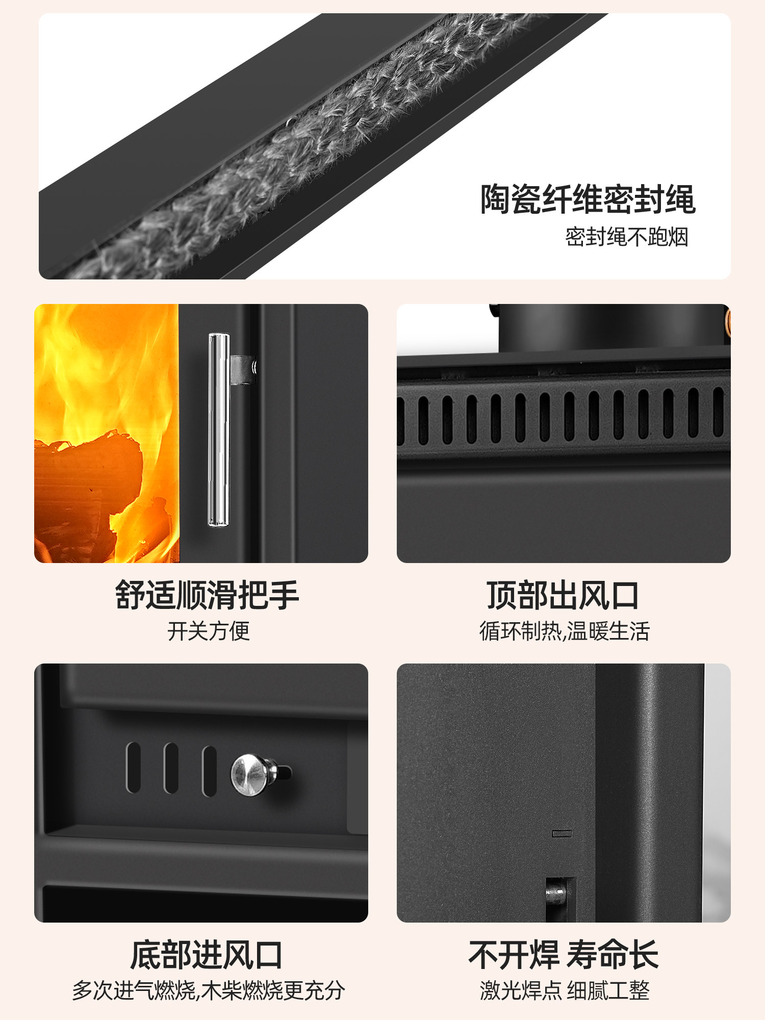 Retro European-Style Real Fire Fireplace, Wood-Burning Heating Stove, Homestay Villa, Rural Self-Built House Decoration, Household Cast Iron