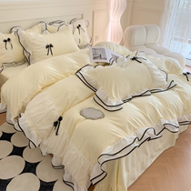 Xiaohongshu recommends the princess-style pure cotton four-piece set for naked sleeping on the double-layer lace bed girly heart pure cotton sheets and quilt cover