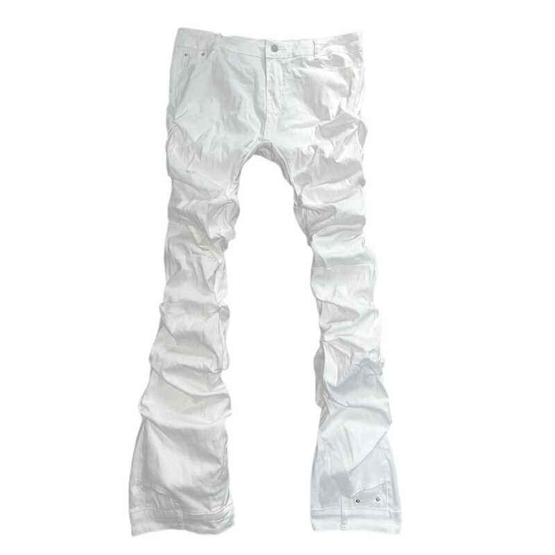 Withoutme/Remake Pure White Patchwork Pleated Slim-Fit Extra-Long Jeans with Slight Flare and Low Waist for Casual Wear