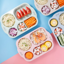 Wheat straw childrens dinner plate bowl cup set kindergarten dinner plate compartmented eating plate cartoon baby anti-fall tableware