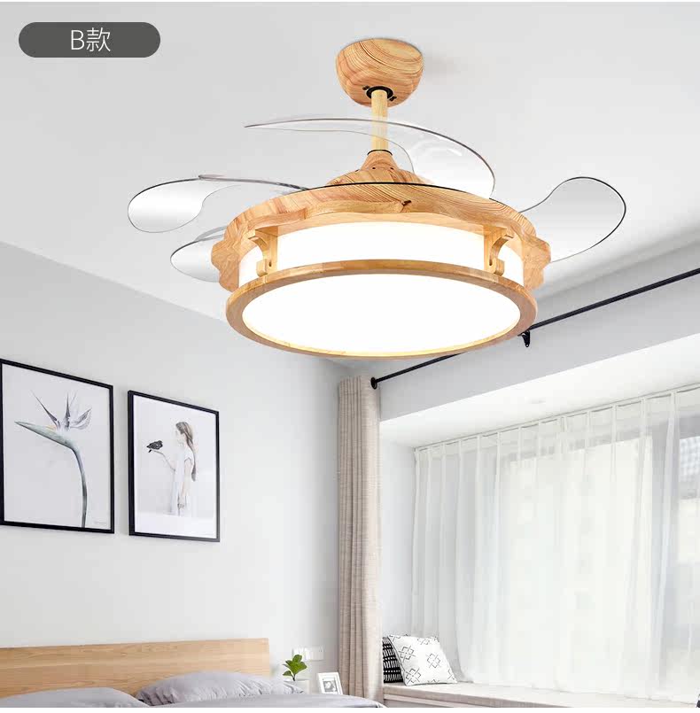 Потолочный вентилятор 潇洒枫北欧吊扇灯客厅现代卧室餐厅隐形风扇大风力约家用风扇吊灯