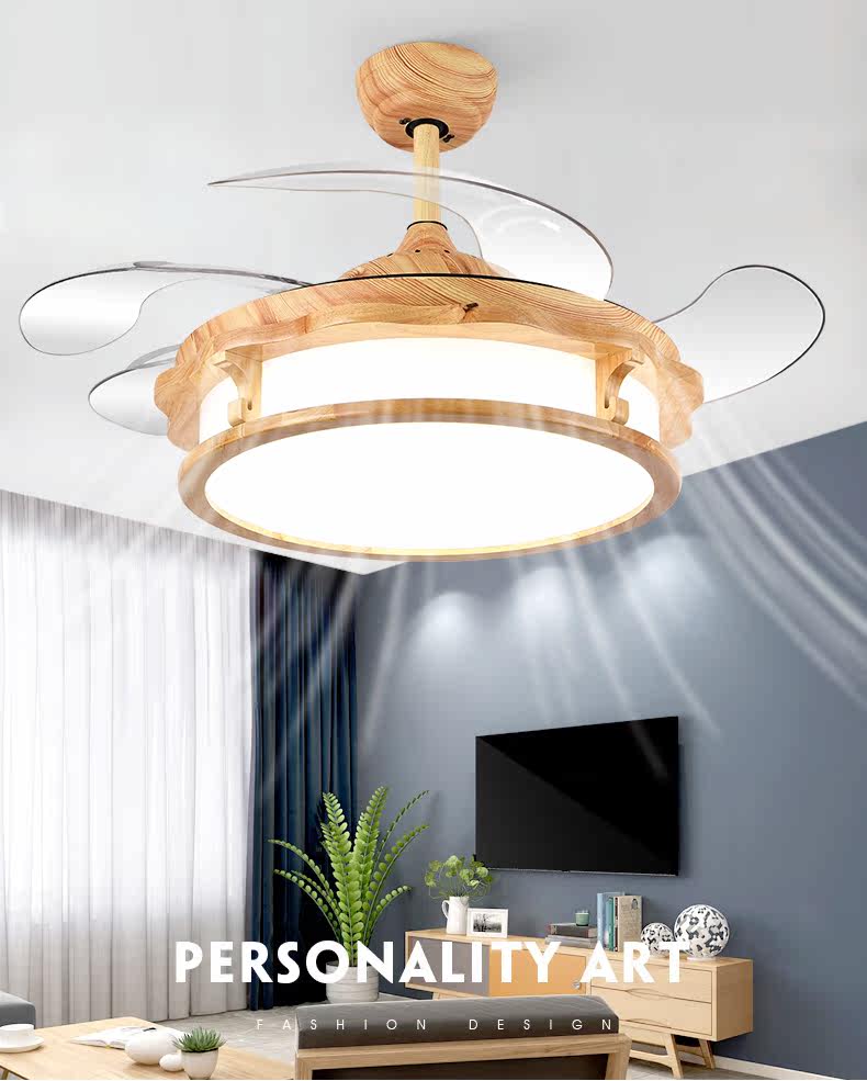 Потолочный вентилятор 潇洒枫北欧吊扇灯客厅现代卧室餐厅隐形风扇大风力约家用风扇吊灯