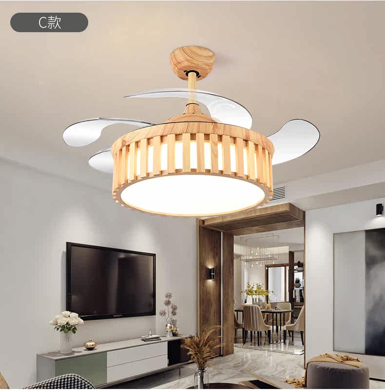 Потолочный вентилятор 潇洒枫北欧吊扇灯客厅现代卧室餐厅隐形风扇大风力约家用风扇吊灯
