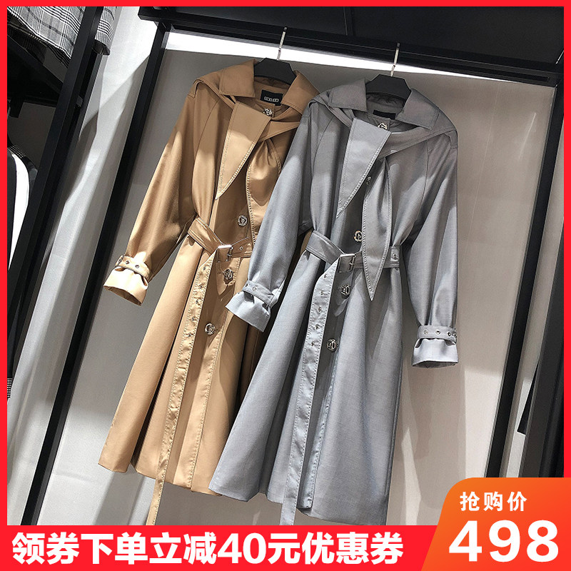 MRMW winewear woman medium long version 2022 Early spring new Inn Wind Rabbit ears Lianhood lace up to take a knee jacket