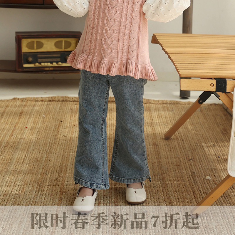 Girl Jeans 2021 Spring New Products Children Open Fork Pants Casual 100 Hitch Fascia Korean Version Long Pants Personality