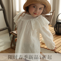 Girl Shirt 2021 Spring Korean version of cotton White on hollow clothes Personality lace shirt cute foreign style Joker