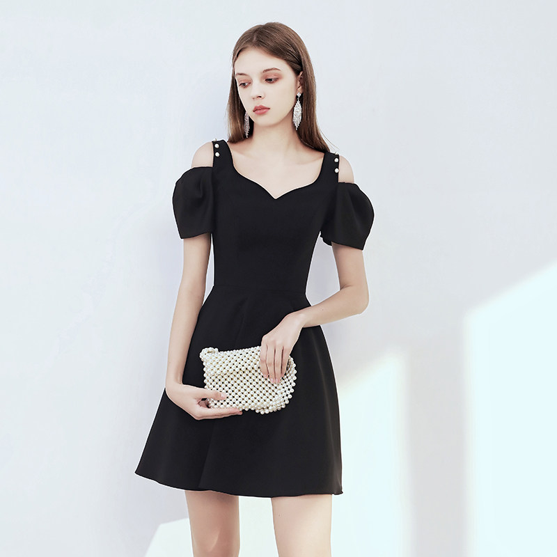 Black little banquet evening dress Shen Mengchen same birthday dress short dress can usually wear summer
