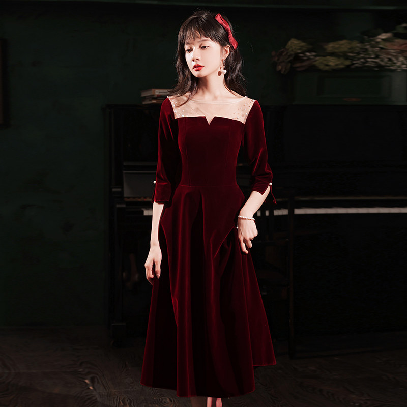 Velvet Toast Bride Engagement Answer Banquet Small Short Dress Red Home Dress Costume Wearable