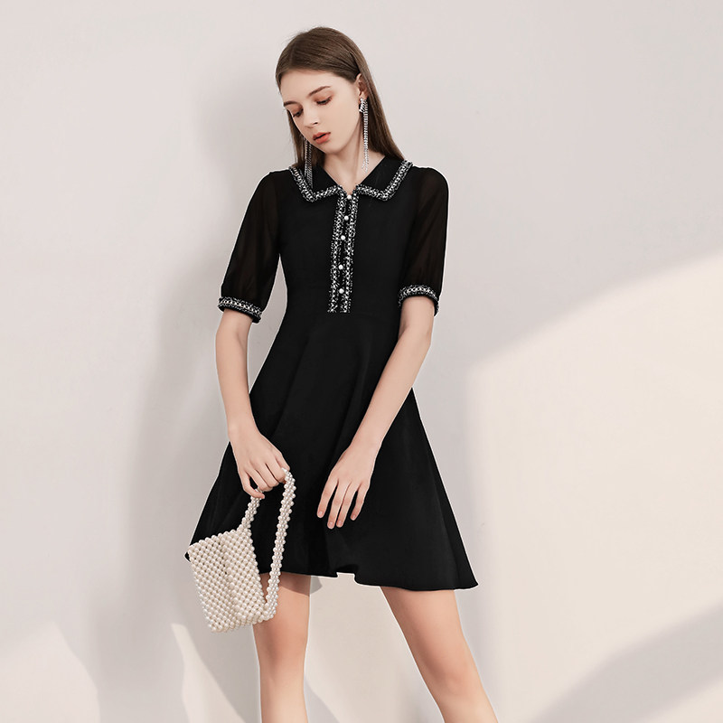 French small night dress dress usually wears spring birthday party dress black short temperament
