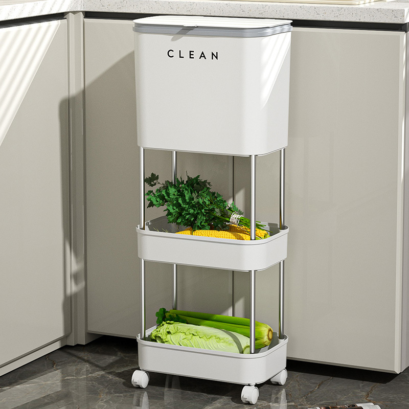 Kitchen Trash Can with Lid, Multi-Layer Floor-Standing Rolling Movable Household Bathroom Multi-Functional Storage Rack Bin Kitchen Trash Can with Lid, Multi-Layer Floor-Standing Rolling Movable Household Bathroom Multi-Functional Storage Rack Bin