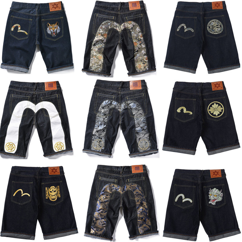 Edison Chen Mo Ling Fu God Denim Shorts Men's Summer Mid-Length Trendy Brand Embroidered Size m Casual Straight Five-Point Shorts Edison Chen Mo Ling Fu God Denim Shorts Men's Summer Mid-Length Trendy Brand Embroidered Size m Casual Straight Five-Point Shorts