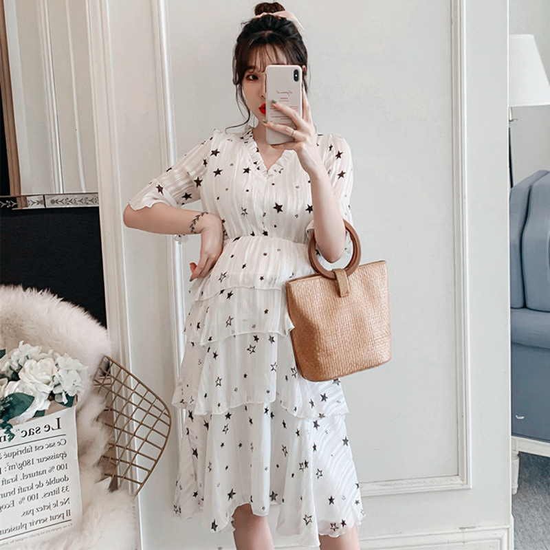 Western style maternity clothes trendy hot mom personality summer skirt summer dress chiffon maternity dress mid-length top summer