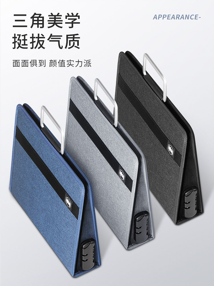 Document Storage Box with Combination Lock, Business License Storage Bag, A3 Original and Duplicate Document Holder, Double-Layer Large Capacity Stamp and License Integrated Bag, Leather Waterproof Business Travel Briefcase