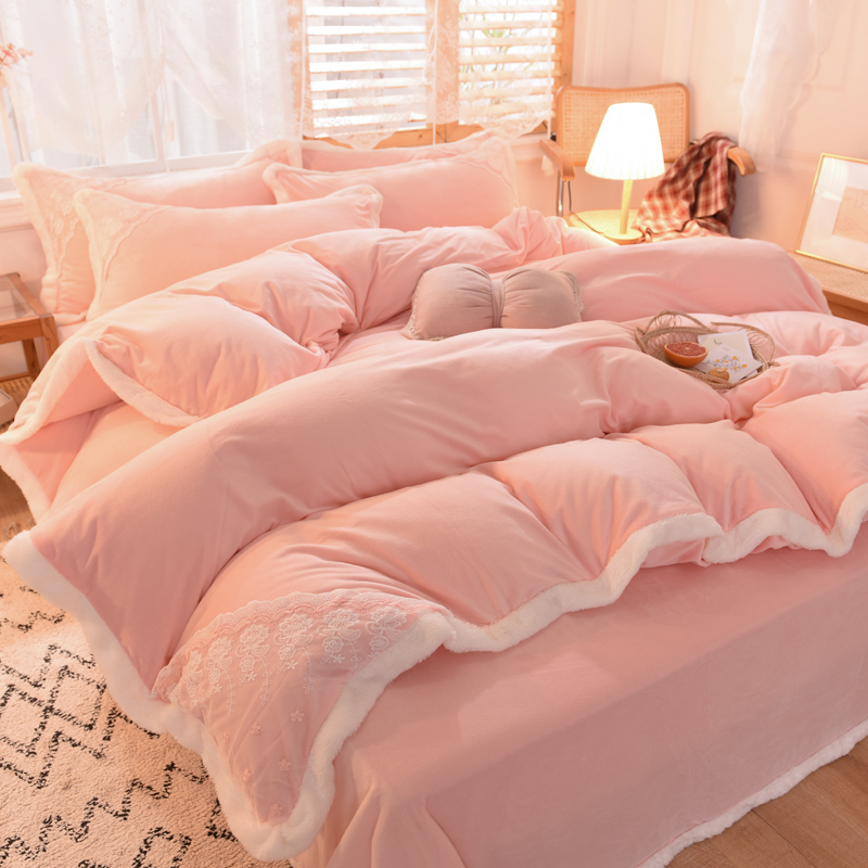 Crystal milk velvet spring and autumn new warm four-piece flannel coral velvet bed single duvet cover plush bedding