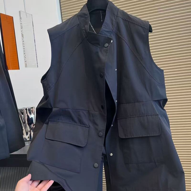 Stand Collar Work Vest for Women 2026 Autumn Casual Style Single-Breasted Loose Waist-Cinching Slimming Outerwear Vest
