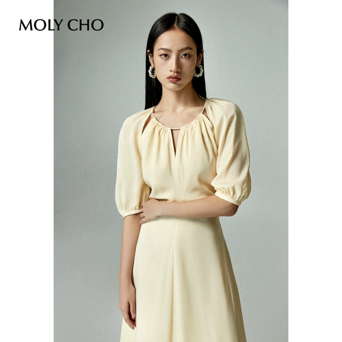 Летнее платье, корсет, элегантная длинная юбка, французский стиль, с рукавом, А-силуэт