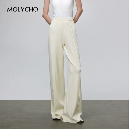 Трикотажные весенние штаны для отдыха, эластичная талия, высокая талия, свободный прямой крой