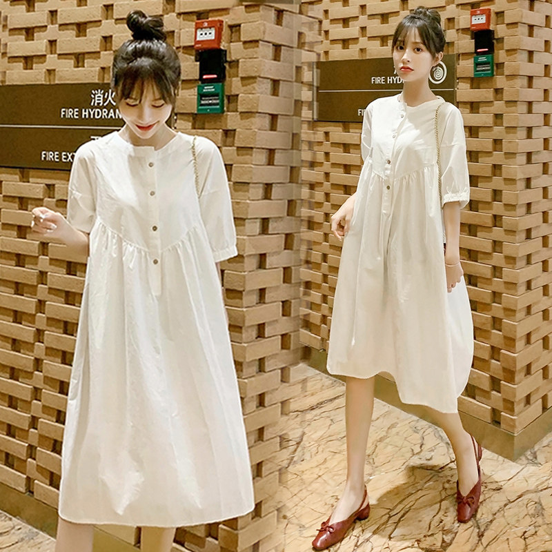 Pregnant Woman Summer Dress Ocean Dress Spring Summer Dress 2020 Summer Small Frescoed Long Version Over Knee Long Skirt Summer Half Sleeve Skirt Summer