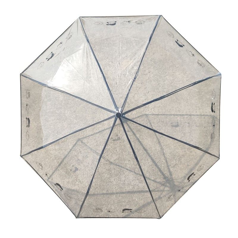 Transparent Umbrella Folding Schoolgirl Han Style Small Fresher Cute Cartoon Thickening Reinforcement Automatic Triple Fold Umbrella