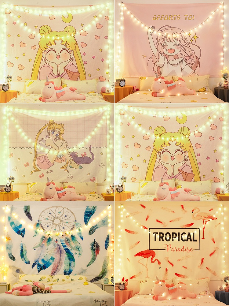 Background cloth ins hanging cloth Beautiful girl net Red dormitory live room decoration girl heart room decoration Bed wall cloth