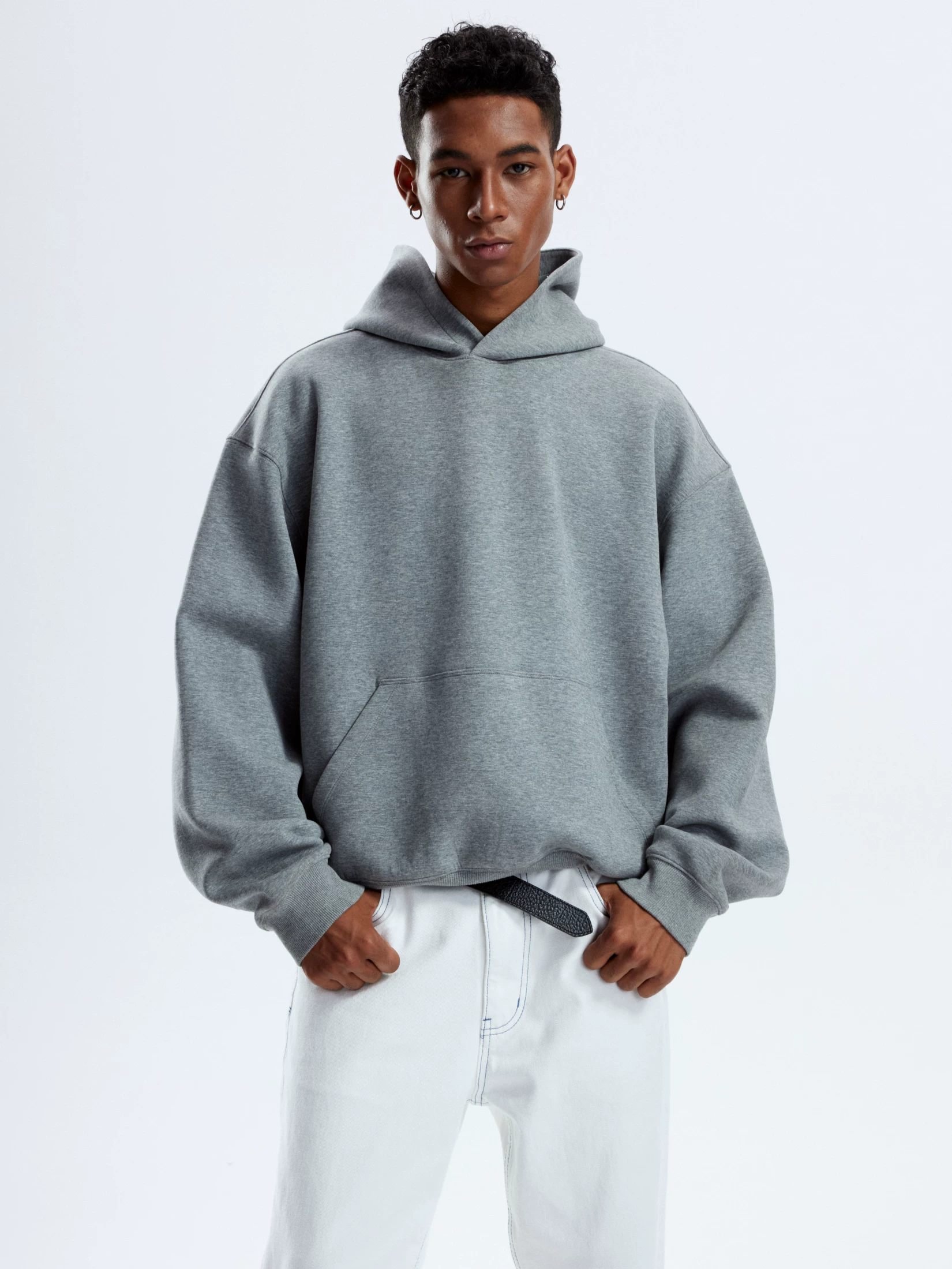Xanvas Two-color brushed warm long-staple cotton air layer boxy solid color hooded sweatshirt hoodie cleanfit