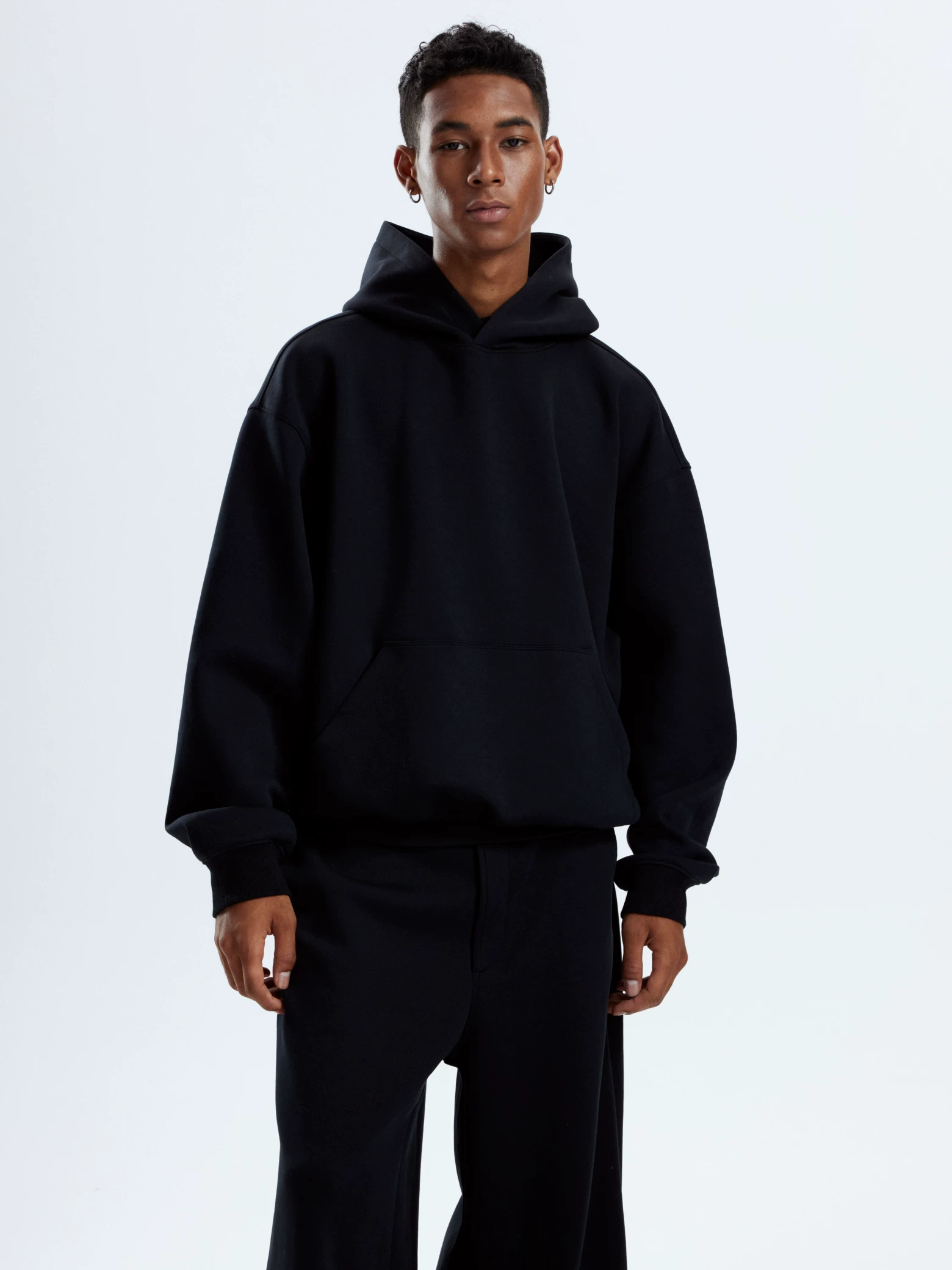 Xanvas Two-color brushed warm long-staple cotton air layer boxy solid color hooded sweatshirt hoodie cleanfit