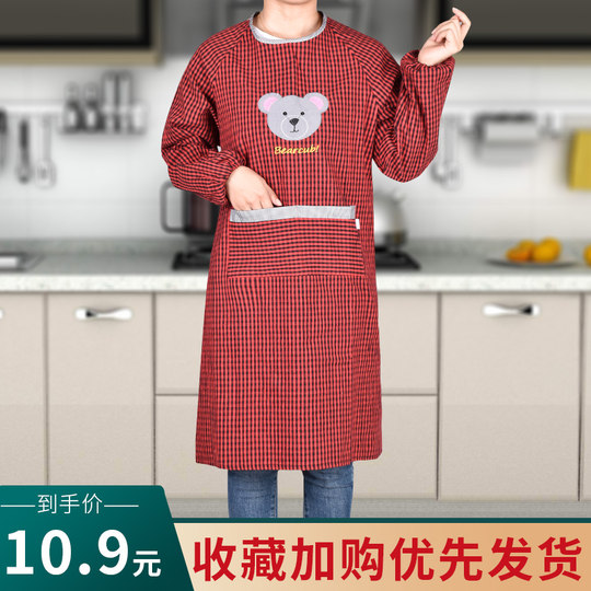 Modische Baumwollschürze für zu Hause, langärmelige Küche, koreanische Version, niedliche Bluse mit Ärmeln, Antifouling-Arbeitskleidung für Frauen, die rückwärts getragen werden