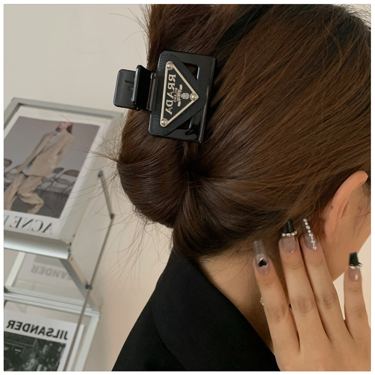 Suitable for Dainwang Prada Triangle Logo Hair Clip, Large Hair Claw Clip for Women, Shark Clip