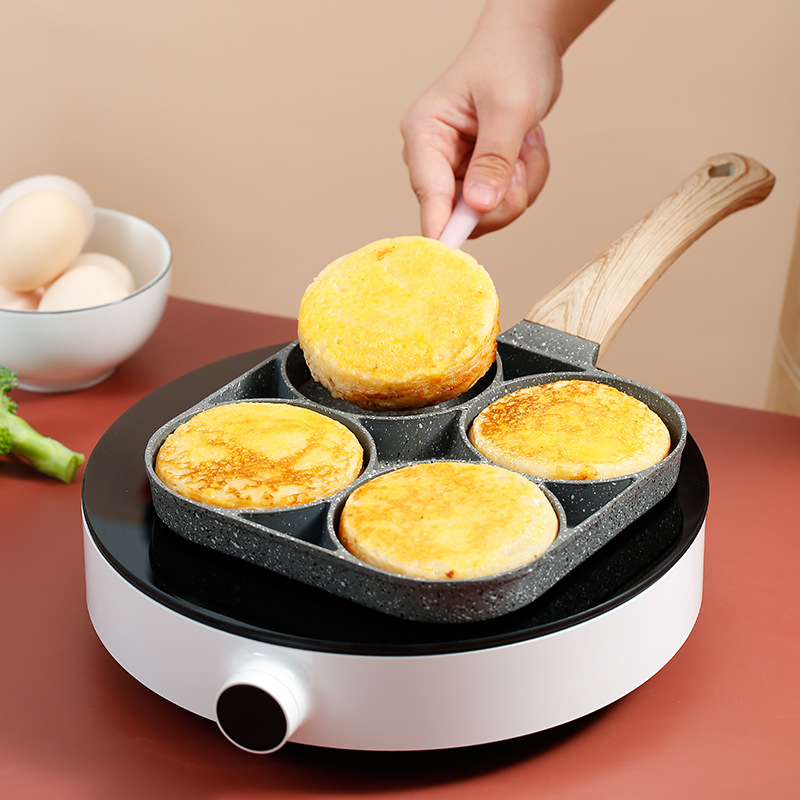 Four Holes Fried Egg Pan Nonstick Pan Bottom Pan Home Mini Lotus Egg Burger Egg Dumplings Pan Mold Induction Oven Universal