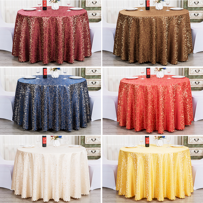 Hotel tablecloth large round table tablecloth dining room rectangular hook flower custom European hotel round cloth thickened high-grade