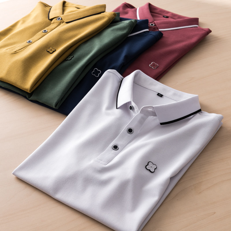 High-end temperament, smooth and delicate pearl mesh men's business solid color casual POLO shirt short-sleeved T-shirt trendy