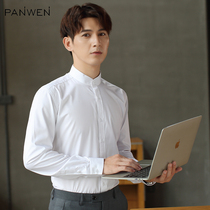 Pan Wen Xiaoli collar shirt men long sleeve business casual white shirt dress slim Chinese standing collar round neck shirt autumn