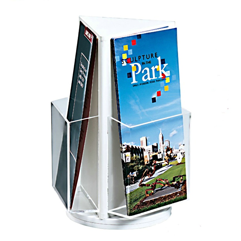 High-end three - sided rotation A6 display shelves single page desktop three - fold shelves Transparent propaganda frame black advertising frame white color frame 3GAcrylic A4 data rack